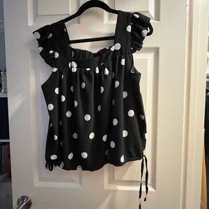 Black Polka Dot Ruffle Strap Drawstring Hem Camisole